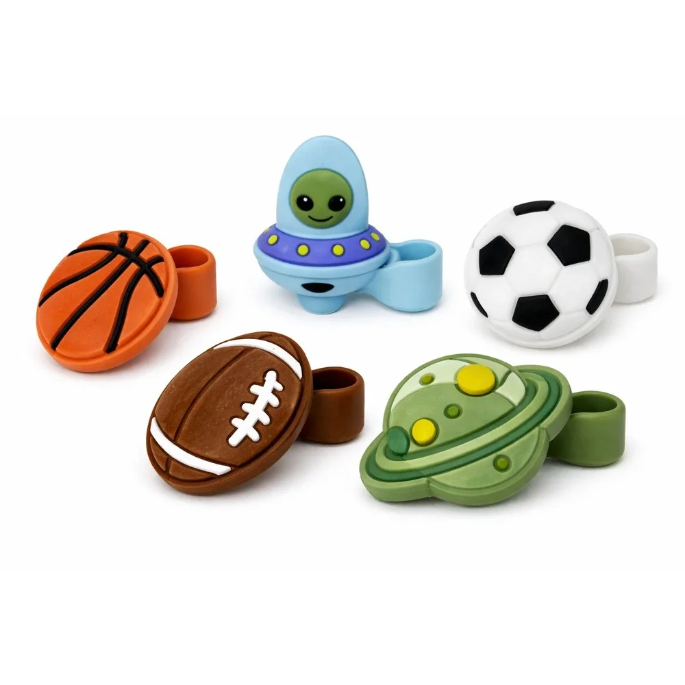 Novelty Straw Toppers Lot of 65-70‎ Silicone Cup Charms Sports Alien Space